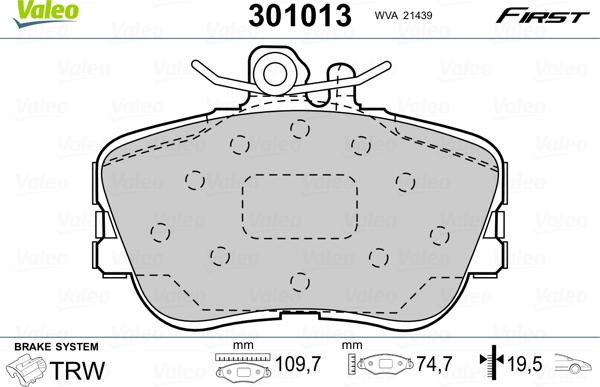 Valeo 301013 - Bromsbeläggssats, skivbroms xdelar.se