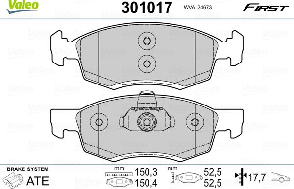 Valeo 301017 - Bromsbeläggssats, skivbroms xdelar.se