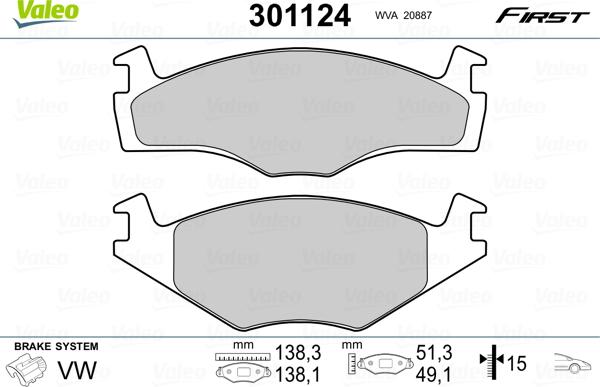 Valeo 301124 - Bromsbeläggssats, skivbroms xdelar.se