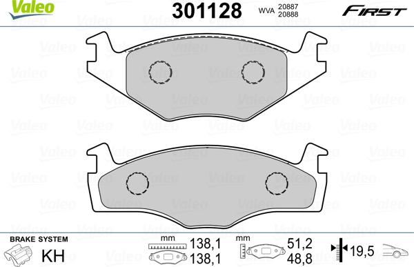 Valeo 301128 - Bromsbeläggssats, skivbroms xdelar.se