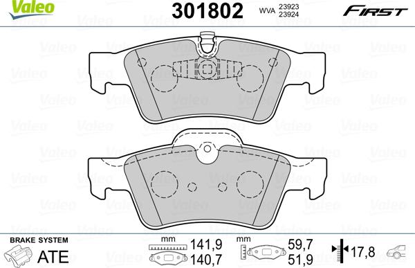 Valeo 301802 - Bromsbeläggssats, skivbroms xdelar.se