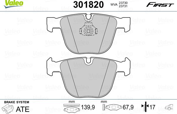 Valeo 301820 - Bromsbeläggssats, skivbroms xdelar.se