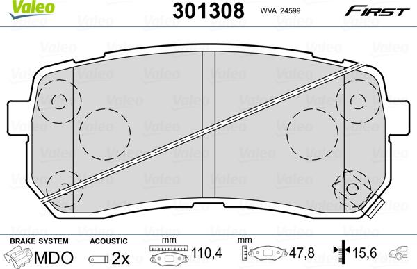 Valeo 301308 - Bromsbeläggssats, skivbroms xdelar.se