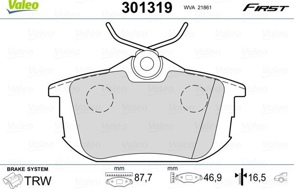 Valeo 301319 - Bromsbeläggssats, skivbroms xdelar.se