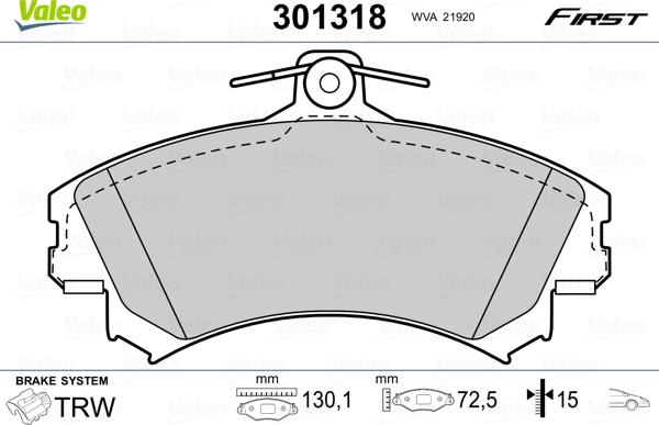 Valeo 301318 - Bromsbeläggssats, skivbroms xdelar.se