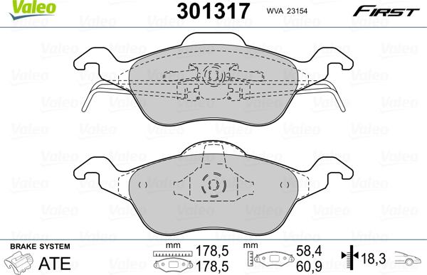 Valeo 301317 - Bromsbeläggssats, skivbroms xdelar.se