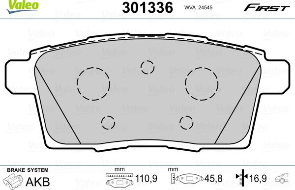 Valeo 301336 - Bromsbeläggssats, skivbroms xdelar.se