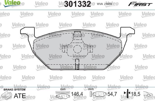 Valeo 301332 - Bromsbeläggssats, skivbroms xdelar.se