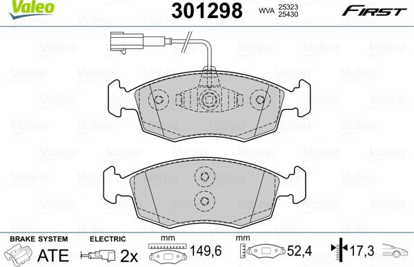 Valeo 301298 - Bromsbeläggssats, skivbroms xdelar.se