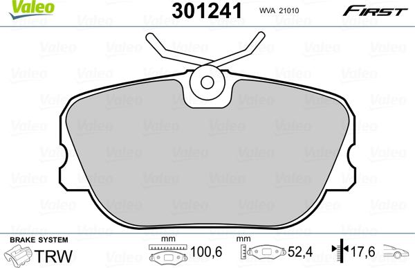 Valeo 301241 - Bromsbeläggssats, skivbroms xdelar.se