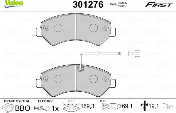 Valeo 301276 - Bromsbeläggssats, skivbroms xdelar.se