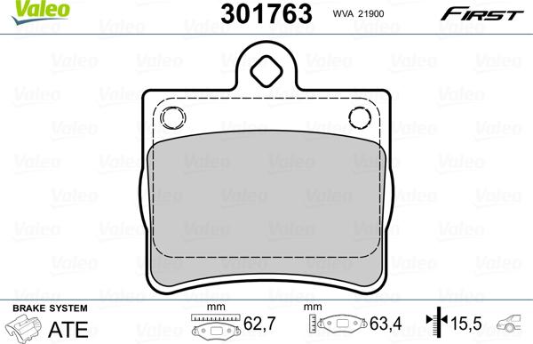 Valeo 301763 - Bromsbeläggssats, skivbroms xdelar.se