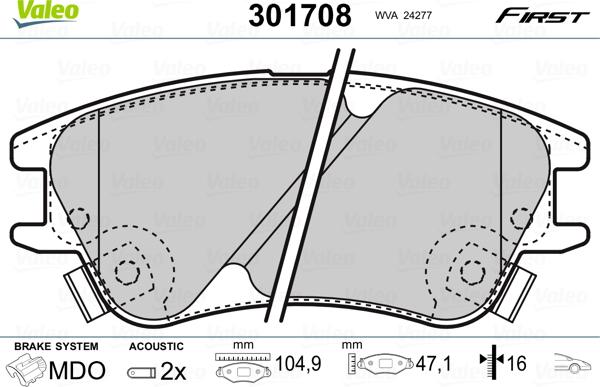 Valeo 301708 - Bromsbeläggssats, skivbroms xdelar.se