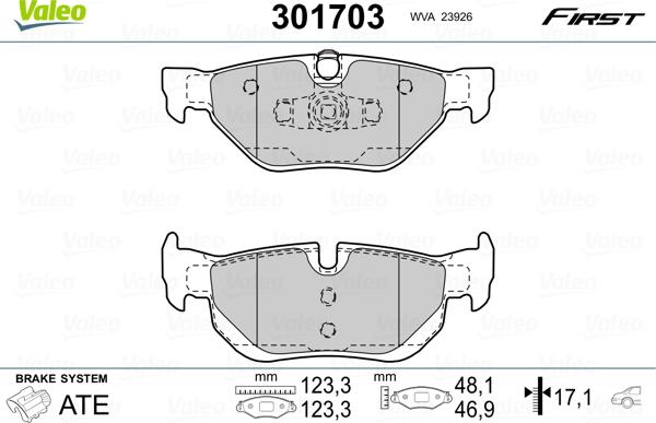 Valeo 301703 - Bromsbeläggssats, skivbroms xdelar.se