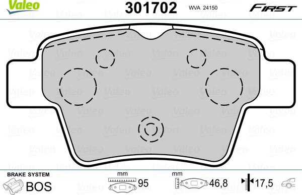 Valeo 301702 - Bromsbeläggssats, skivbroms xdelar.se