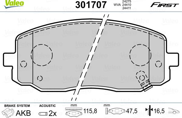 Valeo 301707 - Bromsbeläggssats, skivbroms xdelar.se