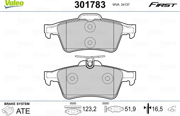 Valeo 301783 - Bromsbeläggssats, skivbroms xdelar.se