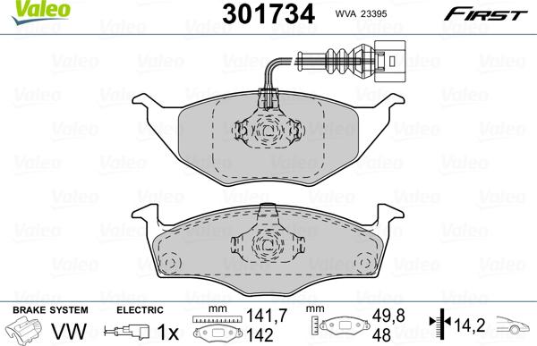 Valeo 301734 - Bromsbeläggssats, skivbroms xdelar.se