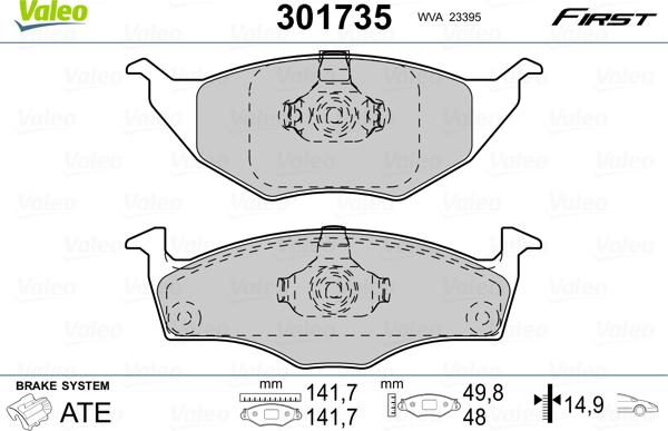 Valeo 301735 - Bromsbeläggssats, skivbroms xdelar.se