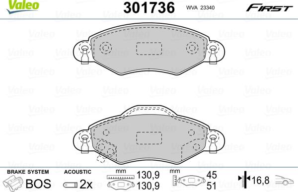 Valeo 301736 - Bromsbeläggssats, skivbroms xdelar.se