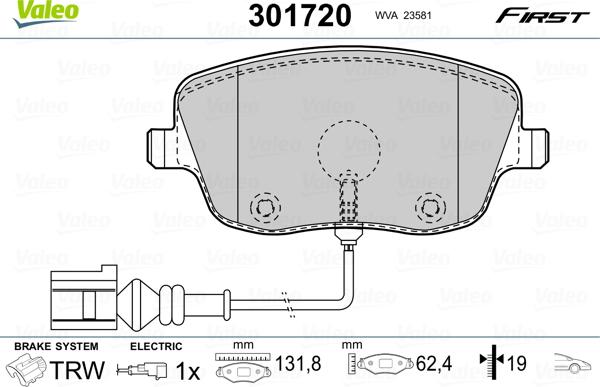 Valeo 301720 - Bromsbeläggssats, skivbroms xdelar.se