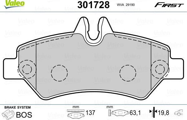 Valeo 301728 - Bromsbeläggssats, skivbroms xdelar.se