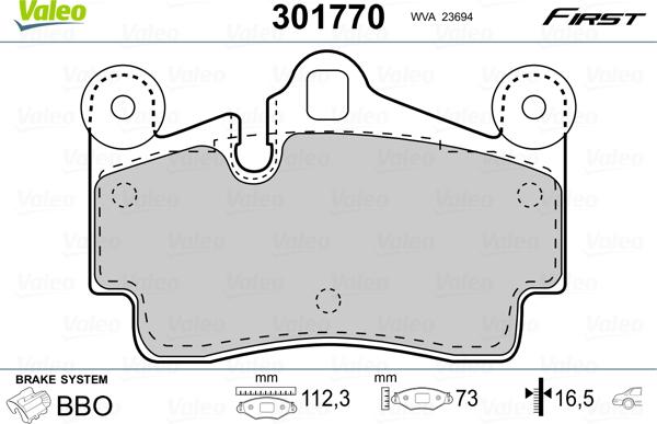 Valeo 301770 - Bromsbeläggssats, skivbroms xdelar.se