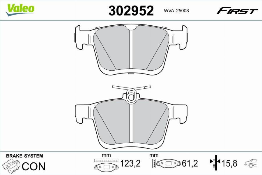 Valeo 302952 - Bromsbeläggssats, skivbroms xdelar.se