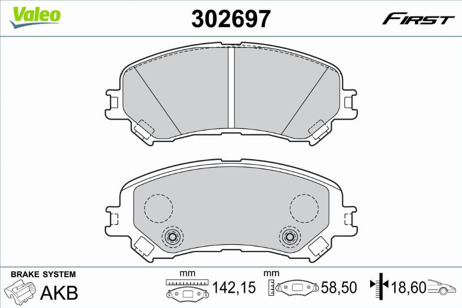 Valeo 302697 - Bromsbeläggssats, skivbroms xdelar.se