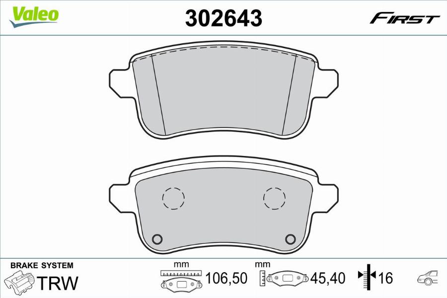 Valeo 302643 - Bromsbeläggssats, skivbroms xdelar.se