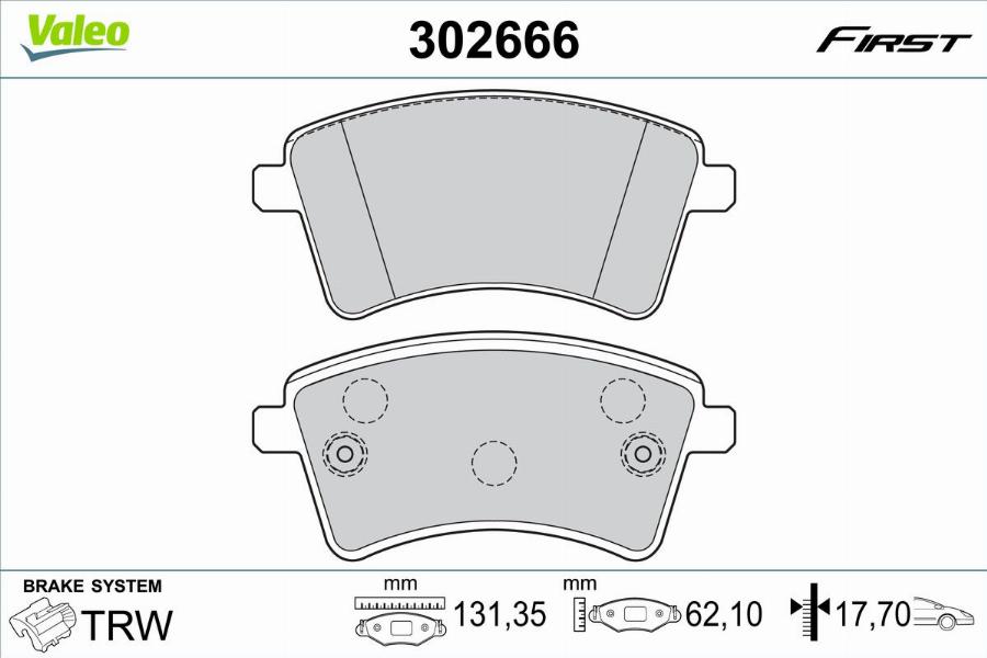 Valeo 302666 - Bromsbeläggssats, skivbroms xdelar.se