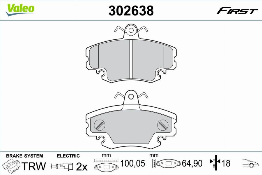 Valeo 302638 - Bromsbeläggssats, skivbroms xdelar.se