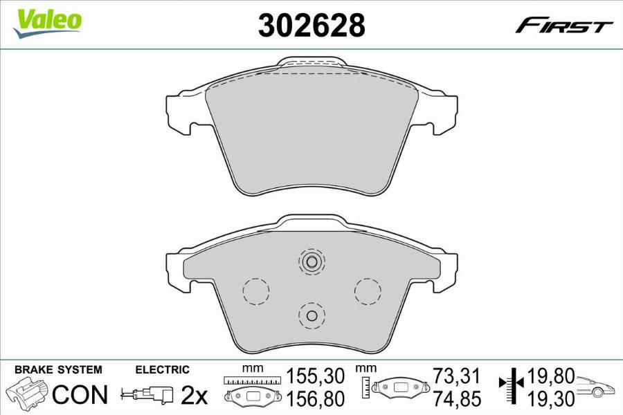 Valeo 302628 - Bromsbeläggssats, skivbroms xdelar.se