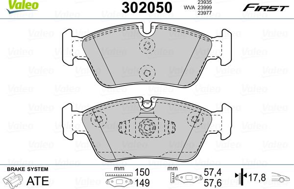 Valeo 302050 - Bromsbeläggssats, skivbroms xdelar.se