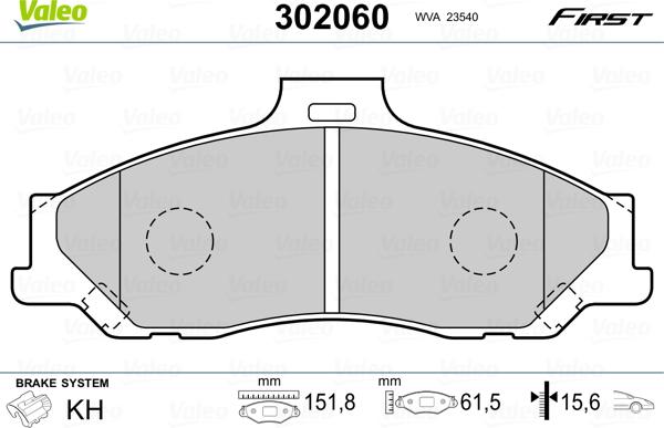 Valeo 302060 - Bromsbeläggssats, skivbroms xdelar.se