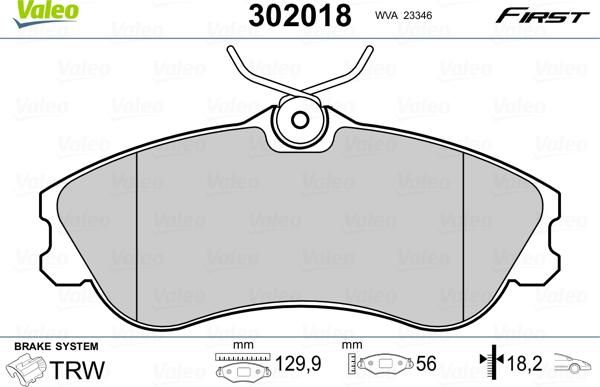 Valeo 302018 - Bromsbeläggssats, skivbroms xdelar.se