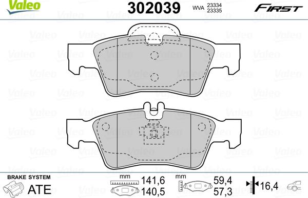 Valeo 302039 - Bromsbeläggssats, skivbroms xdelar.se