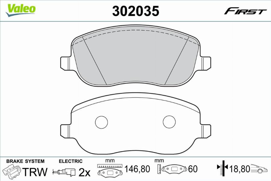 Valeo 302035 - Bromsbeläggssats, skivbroms xdelar.se