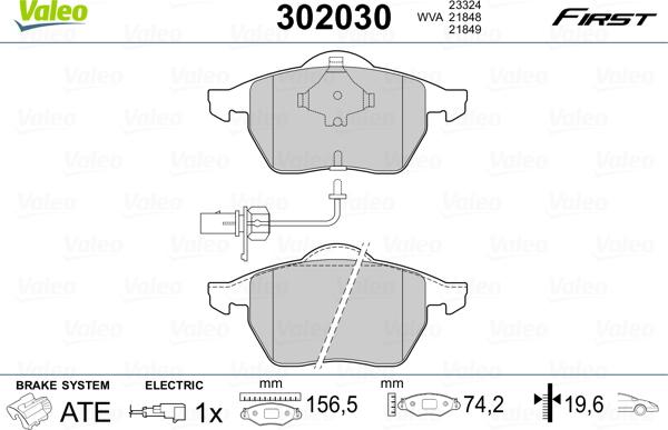 Valeo 302030 - Bromsbeläggssats, skivbroms xdelar.se