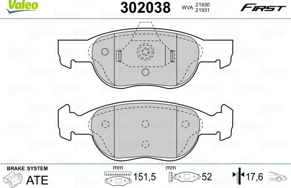 Valeo 302038 - Bromsbeläggssats, skivbroms xdelar.se