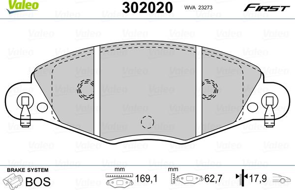 Valeo 302020 - Bromsbeläggssats, skivbroms xdelar.se