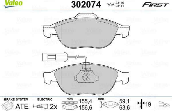 Valeo 302074 - Bromsbeläggssats, skivbroms xdelar.se