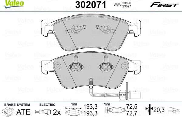 Valeo 302071 - Bromsbeläggssats, skivbroms xdelar.se