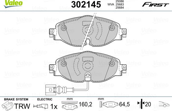 Valeo 302145 - Bromsbeläggssats, skivbroms xdelar.se