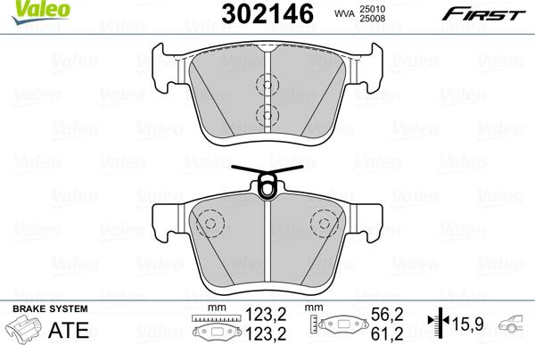 Valeo 302146 - Bromsbeläggssats, skivbroms xdelar.se