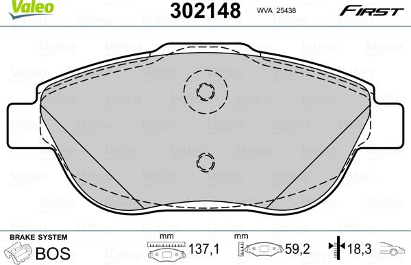 Valeo 302148 - Bromsbeläggssats, skivbroms xdelar.se