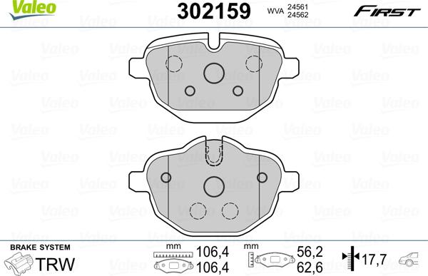 Valeo 302159 - Bromsbeläggssats, skivbroms xdelar.se