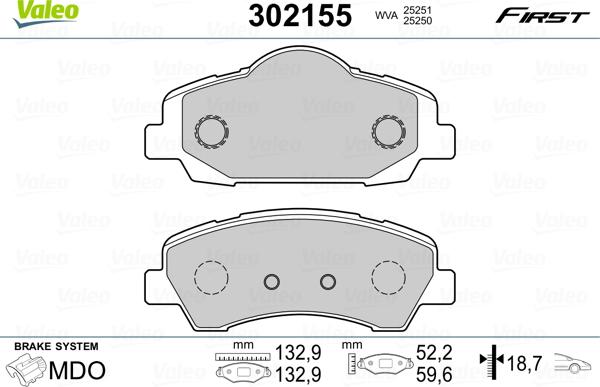 Valeo 302155 - Bromsbeläggssats, skivbroms xdelar.se