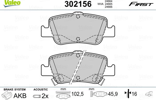 Valeo 302156 - Bromsbeläggssats, skivbroms xdelar.se