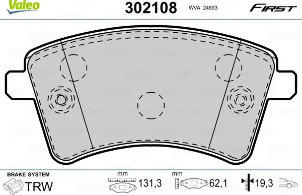 Valeo 302108 - Bromsbeläggssats, skivbroms xdelar.se